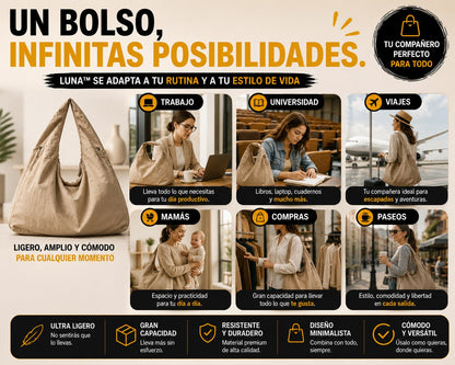 LUNA™ Sistema de Confort Diario - El bolso que te acompaña durante todo el día sin sentirse pesado.