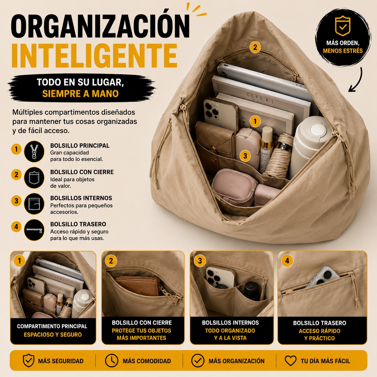 LUNA™ Sistema de Confort Diario - El bolso que te acompaña durante todo el día sin sentirse pesado.