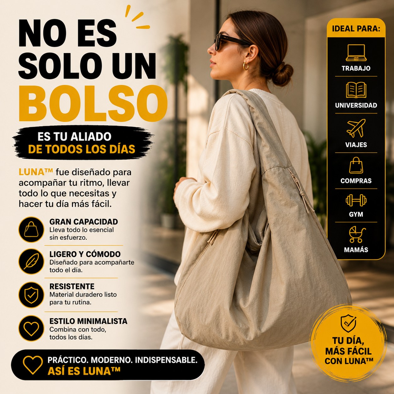 LUNA™ Sistema de Confort Diario - El bolso que te acompaña durante todo el día sin sentirse pesado.